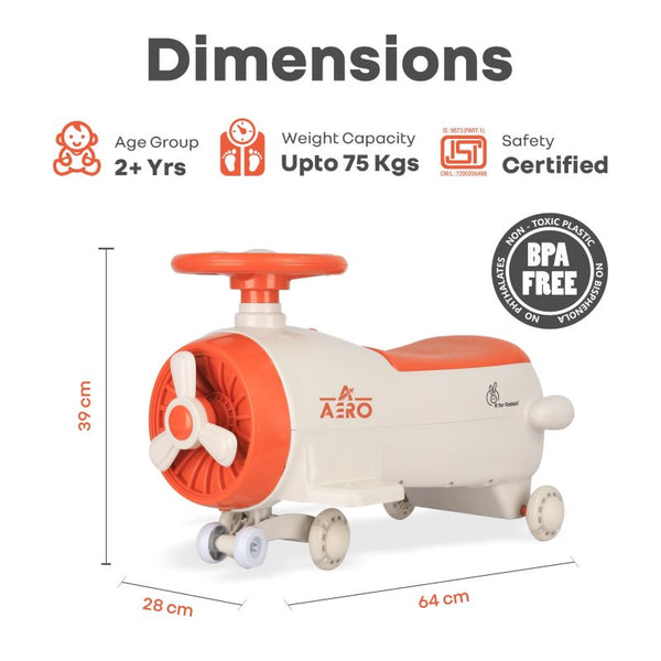 R For Rabbit Iya Iya Aero Swing Car for kids 2 in 1 Ride On - Cream Orange