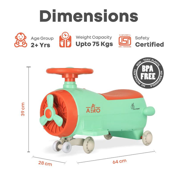 R For Rabbit Iya Iya Aero Swing Car for kids 2 in 1 Ride On - Green Orange