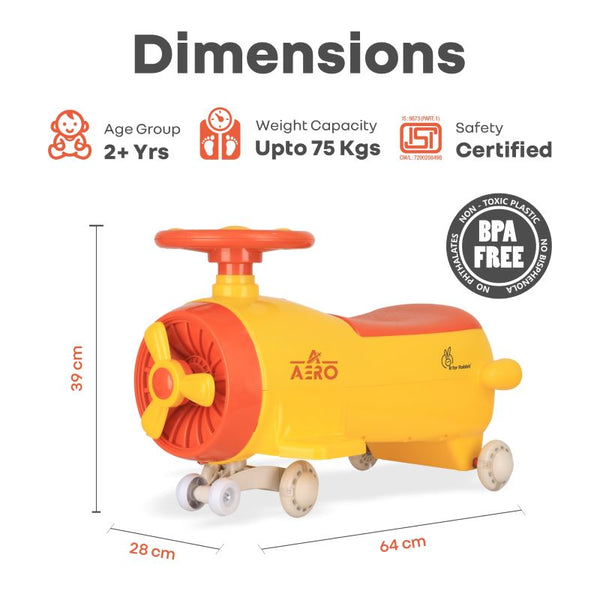 R For Rabbit Iya Iya Aero Swing Car for kids 2 in 1 Ride On - Yellow Orange