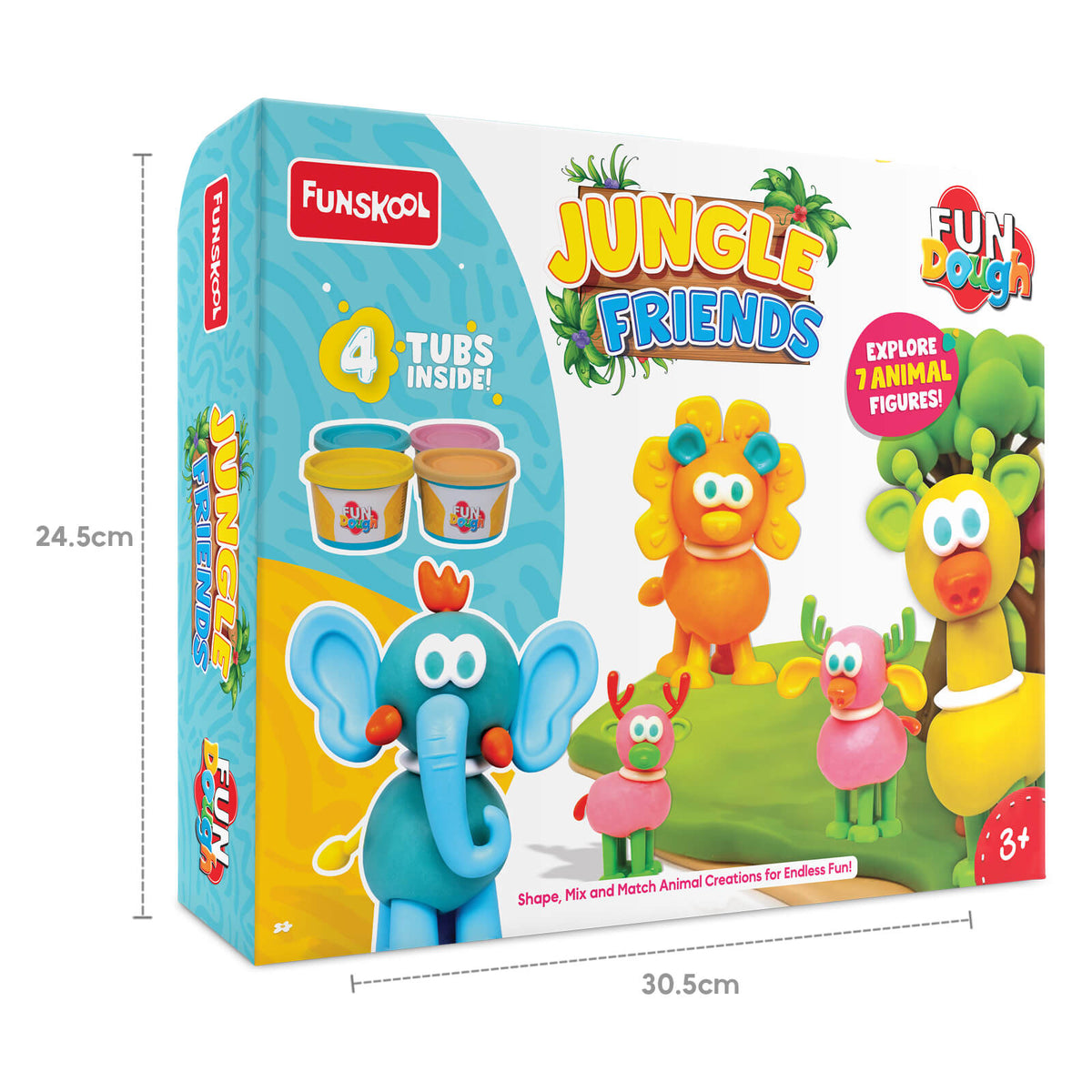 Dough Playset Funskool Fundough Jungle Friends 47 Parts + 4 Tubs 3Y+ – Multicolour