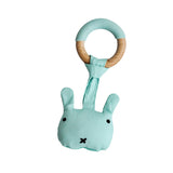 Little Rawr - Wood Plush Rattle Teether Toy Blue Bear