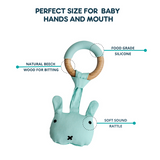Little Rawr - Wood Plush Rattle Teether Toy Blue Bear