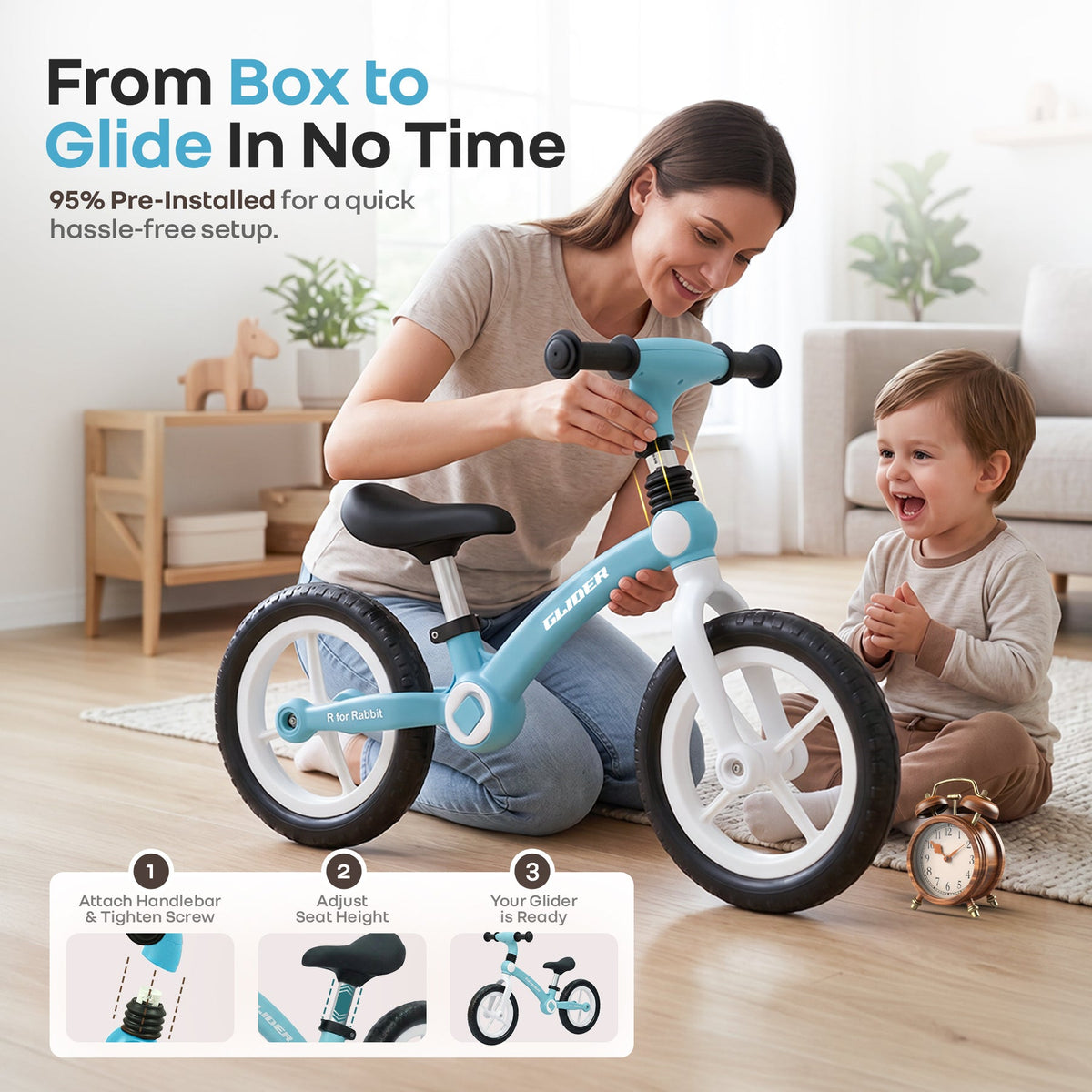 R for Rabbit Glider Balance Bike 2 to 5 Years Lake Blue