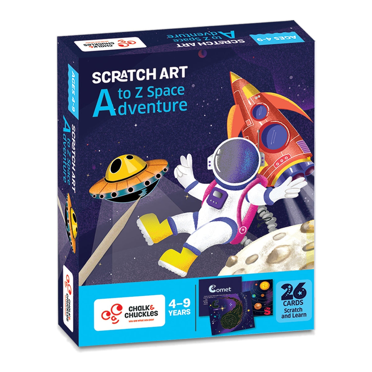 Chalk and Chuckles A-Z Space Adventure Scratch Art Cards 15 × 19 × 3.8 cm Multicolor