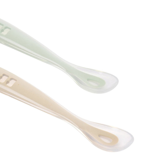 Béaba 1st Stage Silicone Spoons Pack of 2 with Carry Box 4M+ – Clay