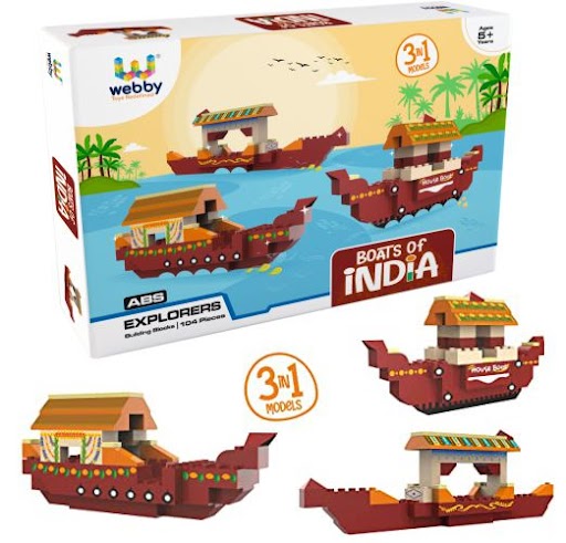 Webby 3 In 1 Boats Of India Abs Building Blocks Kit, (104 Pcs)