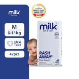 MILK Baby Diaper Flexi Tape Size 3 M 42 Pcs × 4 Packs 6–11kg – White