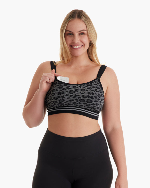 Momcozy 4-in-1 Hands Free Pumping Bra Leopard Grey - Medium