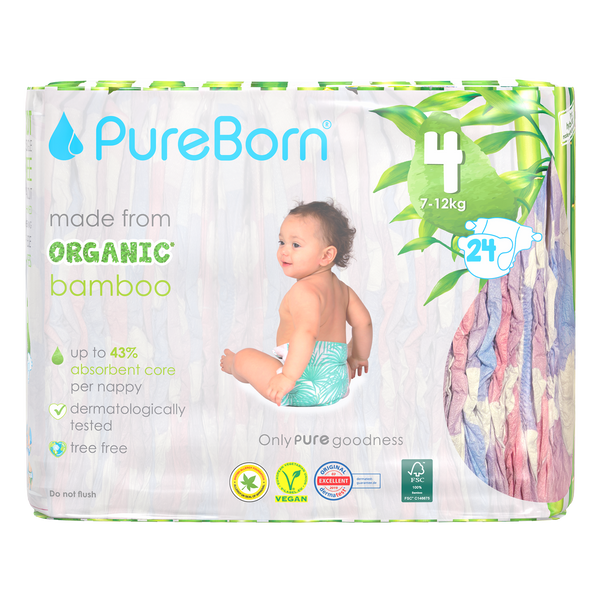 PureBorn Organic Bambo Cloud pattern 4 (7-12kg), 24 pieces