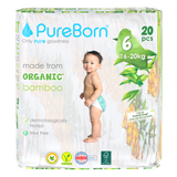 PureBorn Organic Bamboo Diapers Assorted Print Size 6 20 Count (16-20 Kg)