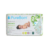 PureBorn Organic Bamboo Diapers Assorted Print Size 2 32 Count (3-6 Kg)