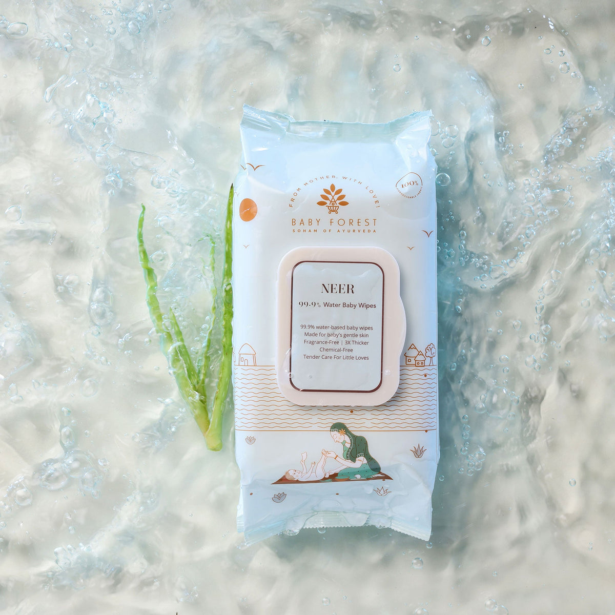Baby Forest Neer 99.9% Water Baby Wipes with Aloe Vera – 72 Wipes