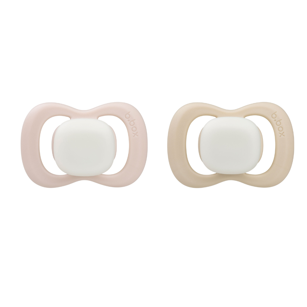 b.box Glow Silicone Pacifiers Pack of 2 (6–18M) – Blush & Latte