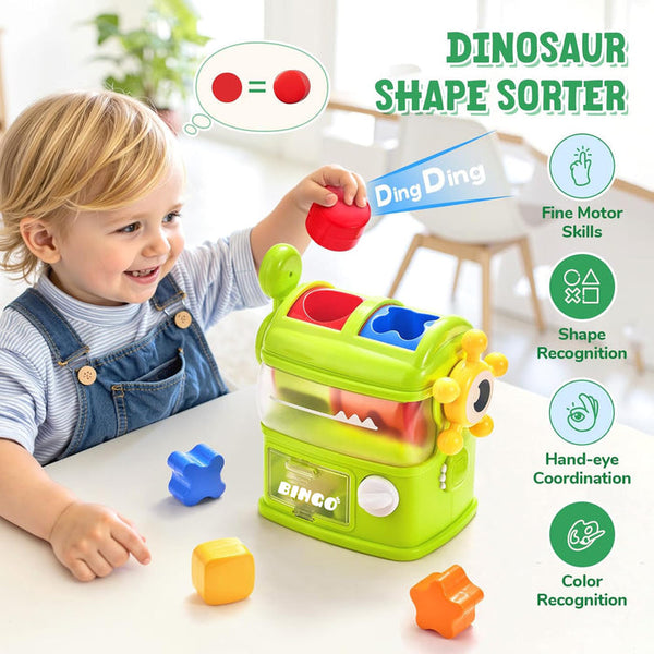 Open Ended Dino Feeder - Montessori Sensory Shape Sorter 12 Months+