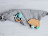 Little Rawr - Wood Wheelie Animal Blue Bear