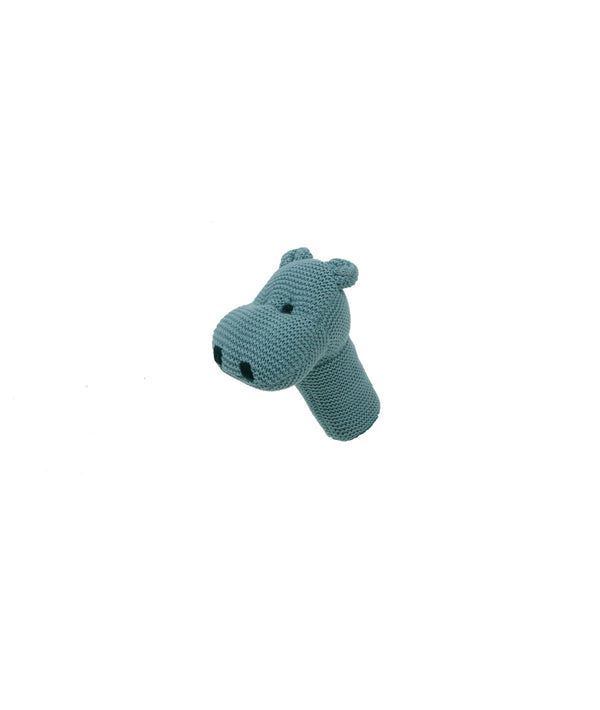 Pluchi Rattle Hippo Mineral Blue Colour Cotton Knitted Stuffed / Plush / Soft Toy for Babies and Kids