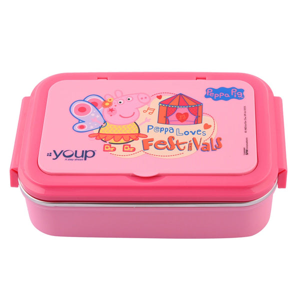 Youp Stainless Steel Pink Color Kids Lunch Box - Pegga Pig