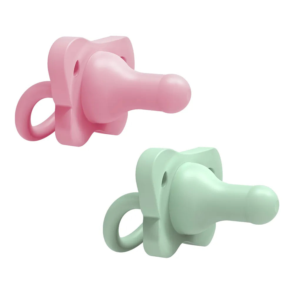 Dr. Brown's HappyPaci 100% Silicone One-Piece Pacifier 0-6M 2 Pack Pink & Green