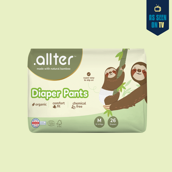 Allter Organic Bamboo Diaper Pants- Medium Size (9-14kgs) - 26Pcs