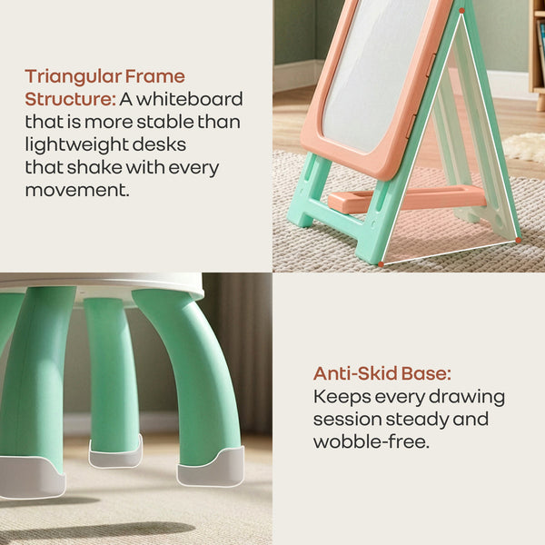 R for Rabbit Little Genius Doodle Duo Whiteboard & Chair Set One Size Peach Green