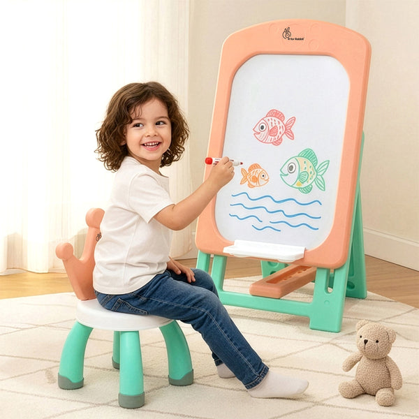 R for Rabbit Little Genius Doodle Duo Whiteboard & Chair Set One Size Peach Green