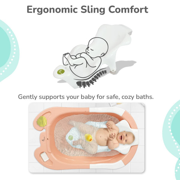 R for Rabbit Bubble Double Snowy Bath Tub with Ergonomic Sling - Peach White