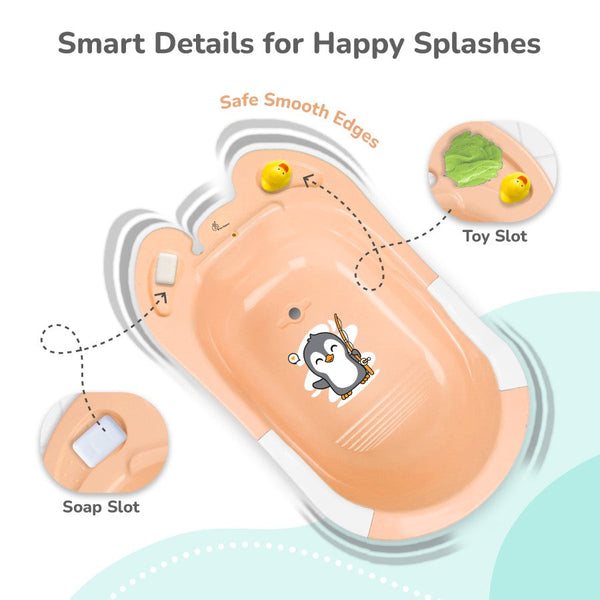 R for Rabbit Bubble Double Snowy Bath Tub with Ergonomic Sling - Peach White