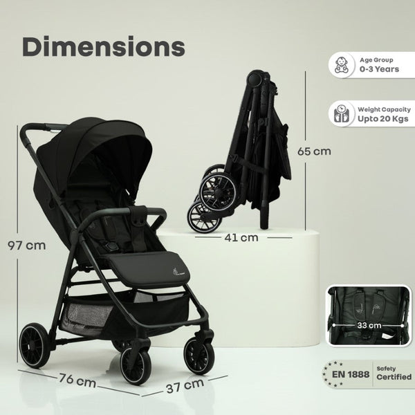 R for Rabbit Poppins Neo Baby Stroller One Size Pure Black