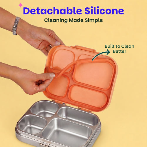 Basil Bento Quad 4-Compartment Stainless Steel Lunchbox 800 ml Coral Swirl