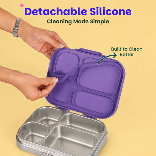 Basil Bento Quad 4-Compartment Stainless Steel Lunchbox 800 ml Purple Pop