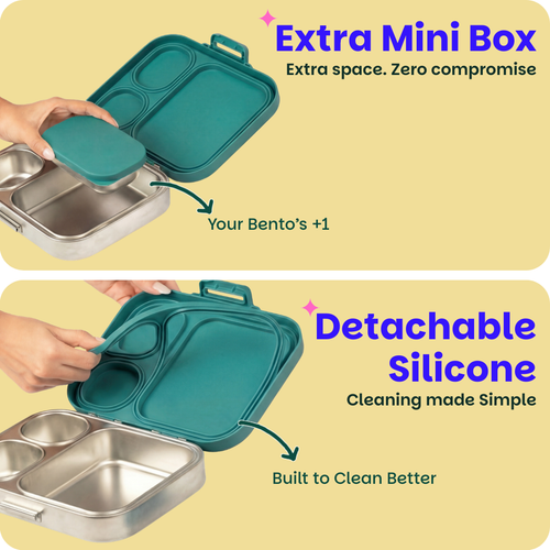 Basil Bento Quad+ 3+1 Compartment Stainless Steel Lunchbox 1250 ml Bengal Bagh