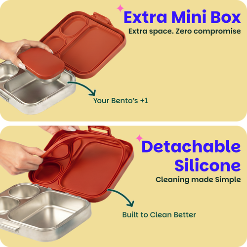 Basil Bento Quad+ 3+1 Compartment Stainless Steel Lunchbox with Mini Box 1250 ml Desi Mitti