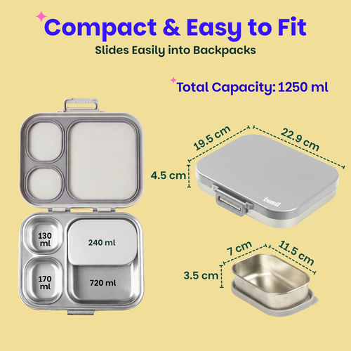 Basil Bento Quad+ Lunchbox 1250 ml Classic Grey