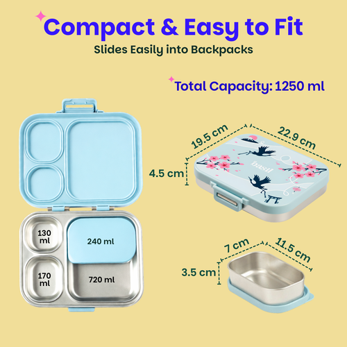 Basil Bento Quad+ 3+1 Compartment Lunchbox 1250 ml Sakura Bloom