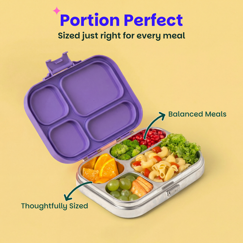 Basil Bento Quad 4-Compartment Stainless Steel Lunchbox 800 ml Purple Pop