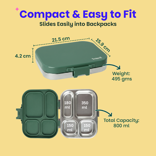 Basil Bento Quad 4-Compartment Stainless Steel Lunchbox 800 ml Wild Wood