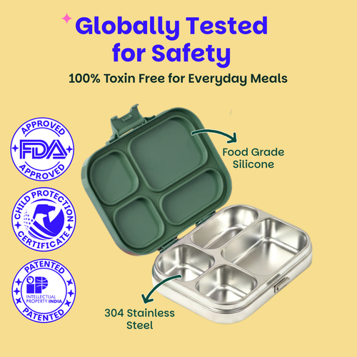 Basil Bento Quad 4-Compartment Stainless Steel Lunchbox 800 ml Emerald Moss