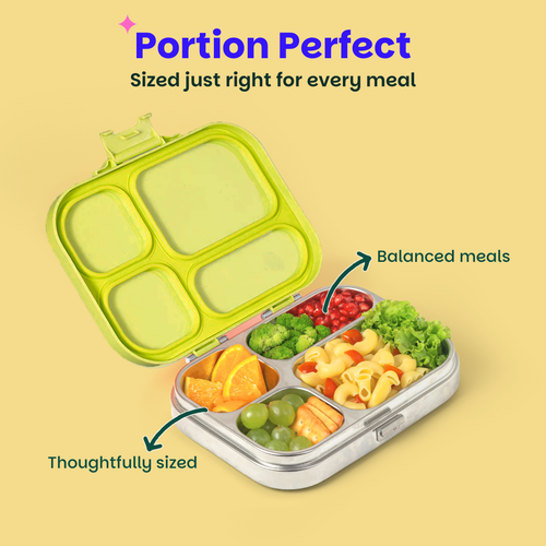 Basil Bento Quad 4-Compartment Stainless Steel Lunchbox 800 ml Mushroom Trail