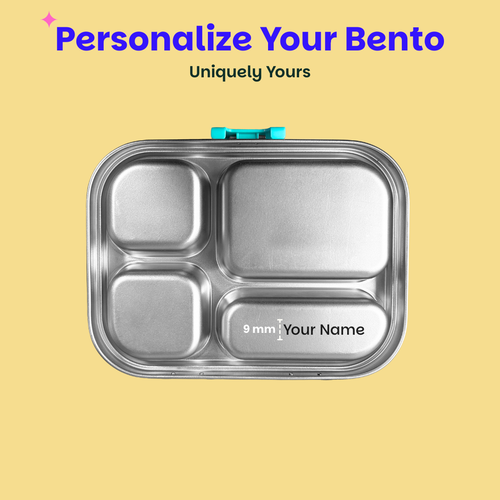 Basil Bento Quad 4-Compartment Stainless Steel Lunchbox 800 ml Teal Garden