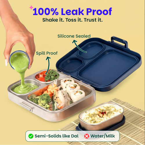 Basil Bento Quad+ 3+1 Compartment Stainless Steel Lunchbox with Mini Box 1250 ml Midnight Sora
