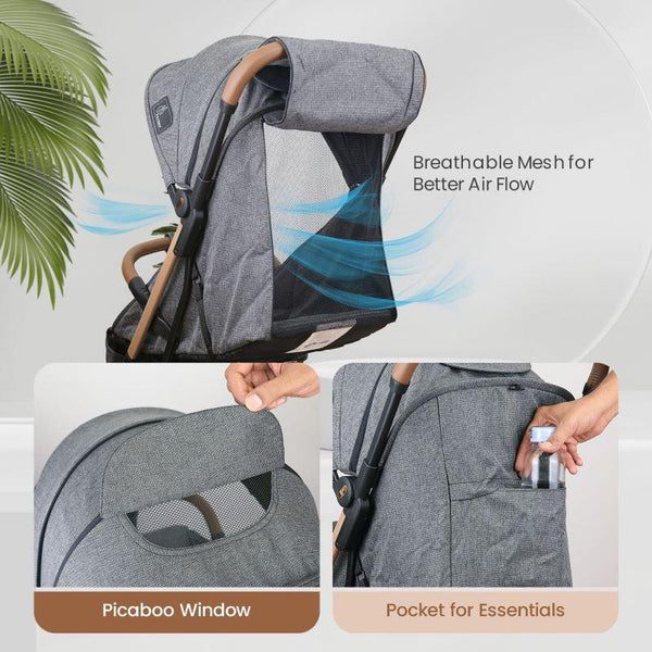 R for Rabbit Street Smart Auto Fold Baby Stroller with Personalized Name Plate 0–3Y – Ash Grey