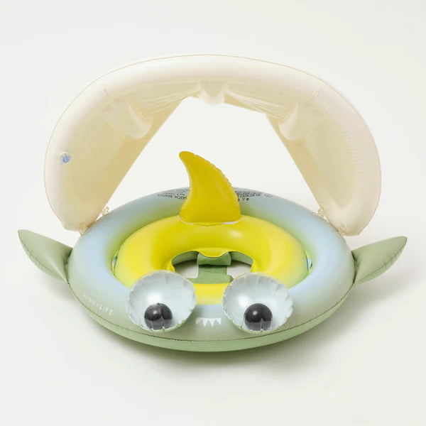 Sunnylife Green Color Inflatable Baby Float With Canopy Shark Tribe Khaki
