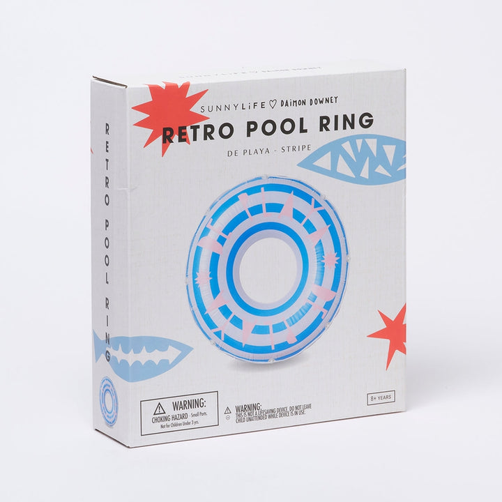SUNNYLIFE Blue Stripes Inflatable Retro Pool Ring De Playa Stripe