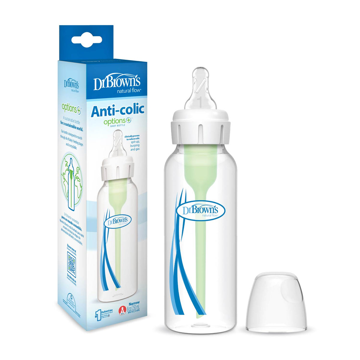 Dr. Brown’s Natural Flow Anti-Colic Options+ Narrow Baby Bottle 250ml Clear