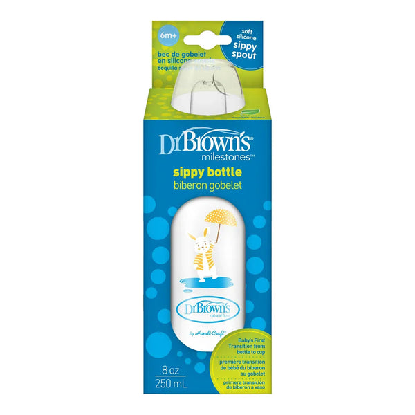 Dr. Brown’s Milestones Narrow Sippy Bottle, 8oz/250mL, 6m+ - Bunny