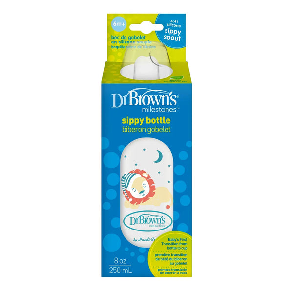 Dr. Brown’s Milestones Narrow Sippy Bottle, 8oz/250mL, 6m+ - Lion