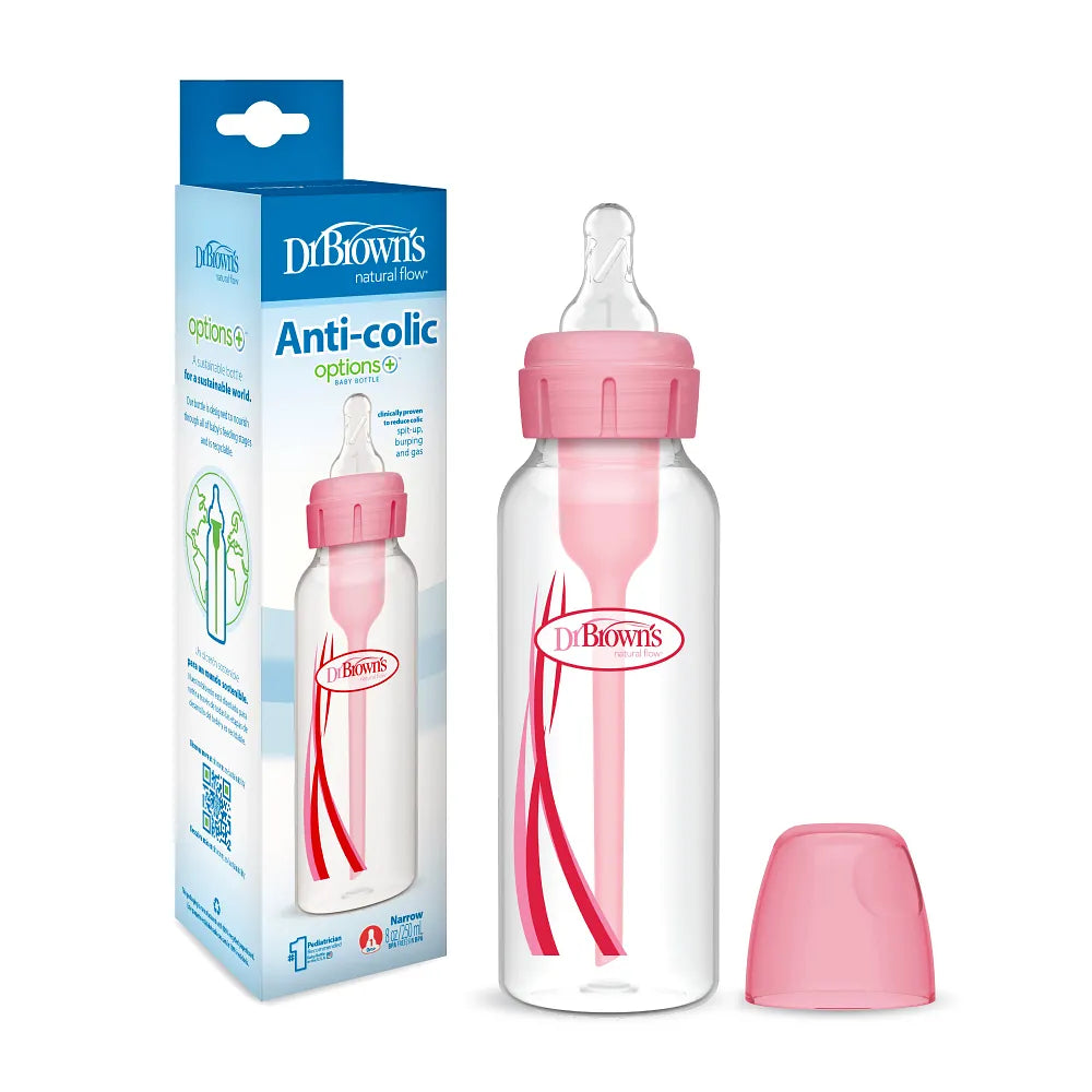 Dr. Brown's Natural Flow Anti-Colic Options+ Narrow Baby Bottle 250 ml Pink