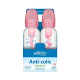Dr. Brown's Natural Flow Anti-Colic Options+ Narrow Baby Bottle, 8 oz/250 ml, Pink Floral, 4-Pack