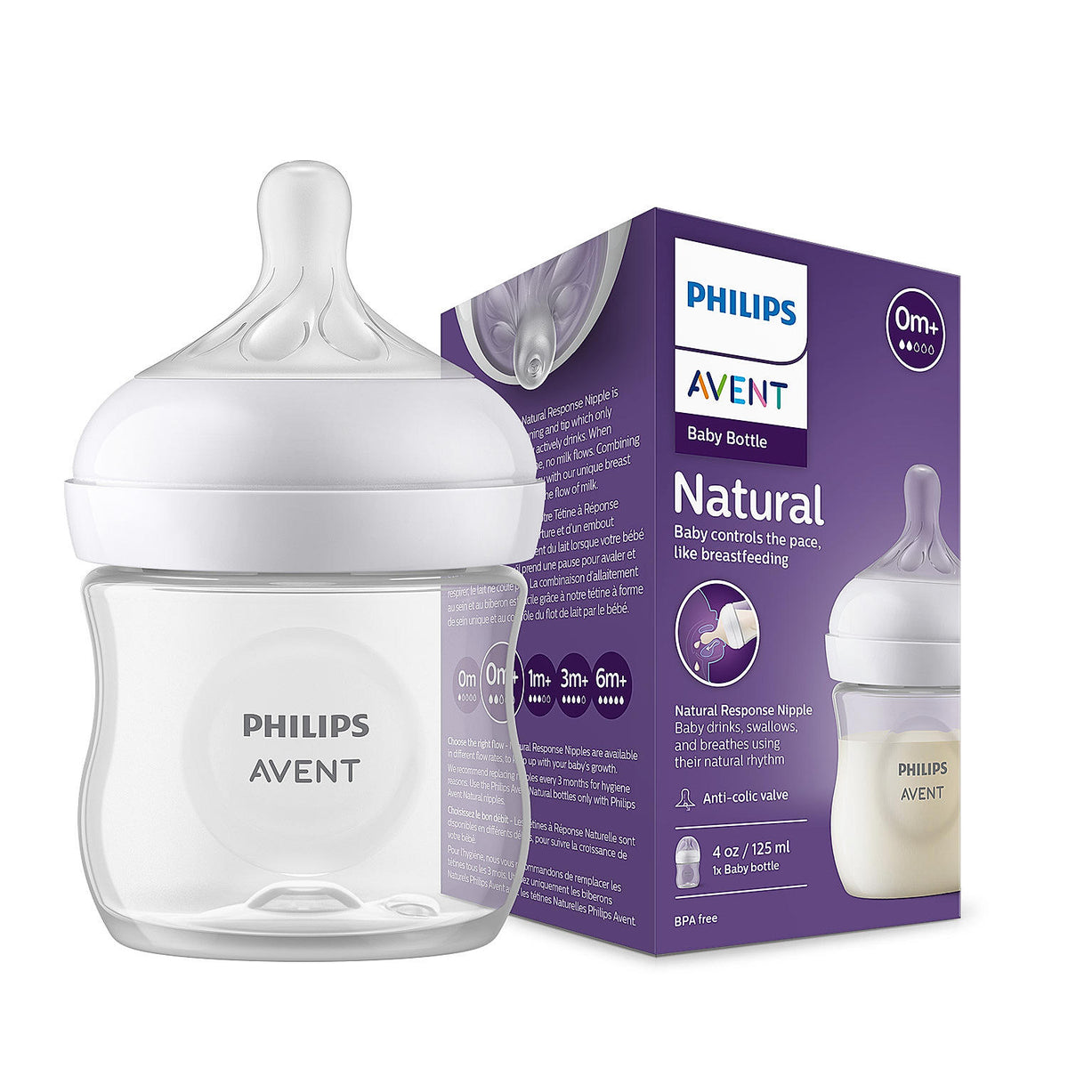 Philips Avent Natural Response Baby Bottle 125 ml – Slow Flow, 0m+