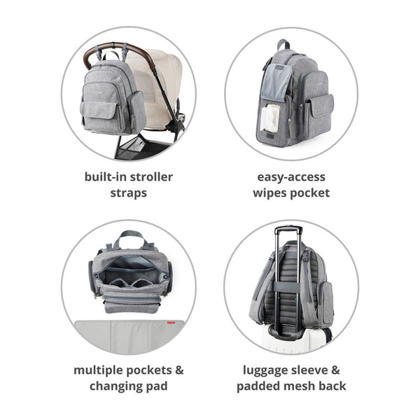 Skip Hop Luna Nappy Bag Backpack Diaper Bag Heather Grey